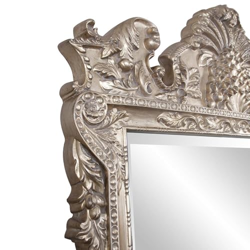Image of Howard Elliott Collection Marquette Antique Oversized Full Length Mirror, Ornate Full Body Standing Floor Mirror, Large Leaning Wall Mirror for Bedroom & Living Room, Silver Leaf, 49 x 84 x 3 Inch