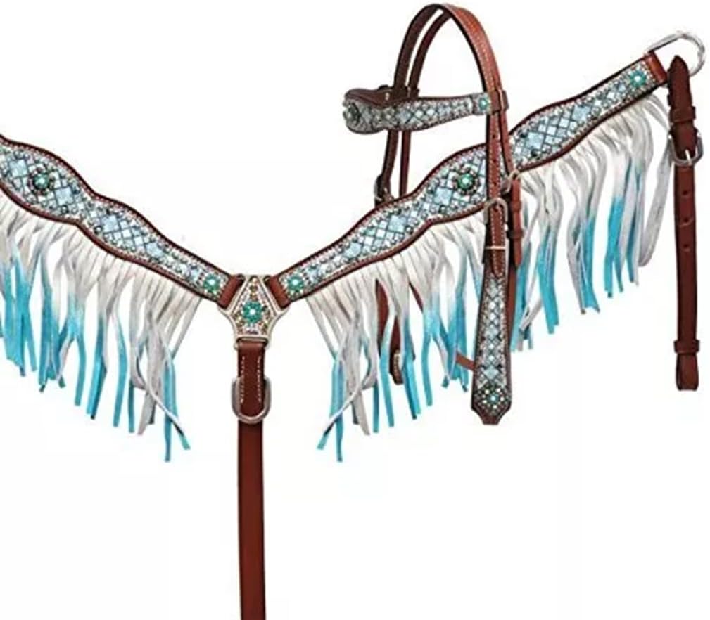 Western Leather Hand Tooled Headstall and Breast Collar Set with Reins. /Size-Full,Cob,Pony AM-49