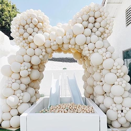 Image of 412pcs Sand White Balloon Garland Arch Kit 18 12 10 5 Inch Different Sizes Matte Neutral Latex Cream Balloons for Baby Shower Birthday Wedding Party Decoration