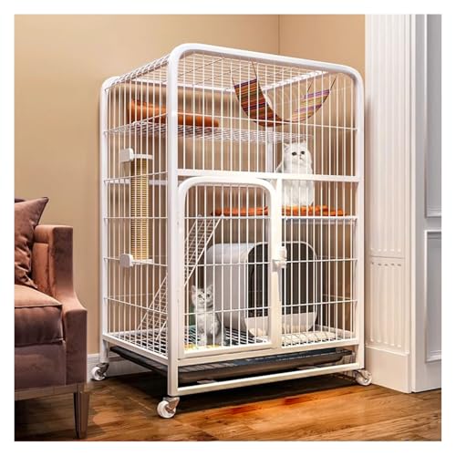 キャットケージ 猫ハウス 大型 幅広設計 キャスター付き 室内飼い 室内用? ホワイト 60*45*105cm