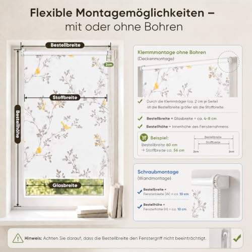 Sekey Verdunkelungsrollo ohne Bohren Verdunkelnd Seitenzugrollo 105x130cm – Ansicht 3