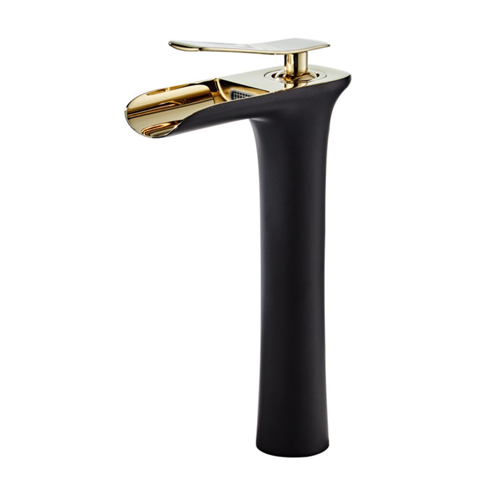 Mitigeur de lavabo cascade noir et or pour une salle de bain zen