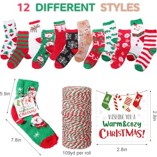 Liitrsh 60 Pairs Christmas Cozy Fuzzy Socks With Gift Tags - Funny Holiday Cotton Xmas Socks for Stocking Stuffers - Warm Winter Gifts2