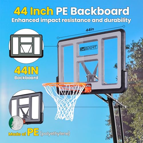 AWII SPORT Basketball Hoop Outdoor Protable 44Inch Impact Backboard, 5.3-10FT Height Adjustable Basketball Hoop Goal System with Portable Wheels for Adults