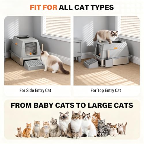 Caja de arena de acero inoxidable para gato extra grande miniatura 7