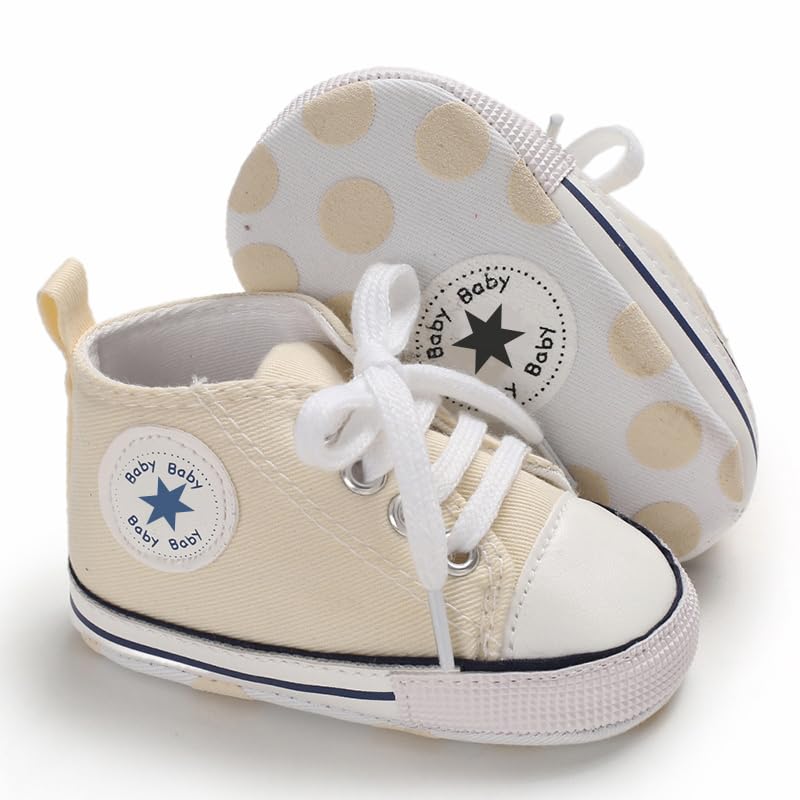 Image of Unisex Baby Girls Boys Canvas High-top Shoes, Newborn Infant Anti-Slip Soft Sole Frist Walking Breathable Sneakers