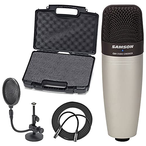 Samson C01 Large Diaphragm Condenser Microphone + Mic Stand and mic pop Filter Combo & Mic Cable, 20 ft. XLR Bulk