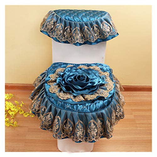 WAYYQX Toile Sitzauflagen U-förmig Toilettensitzbezug-Set Luxus Im Europäischen Stil Dreiteilige WC Set-Gewebe-Spitze Toilettensitz Verdicken Universal-Sitzkissen WC Reißverschluss-Abdeckung Nähen – Bild 3