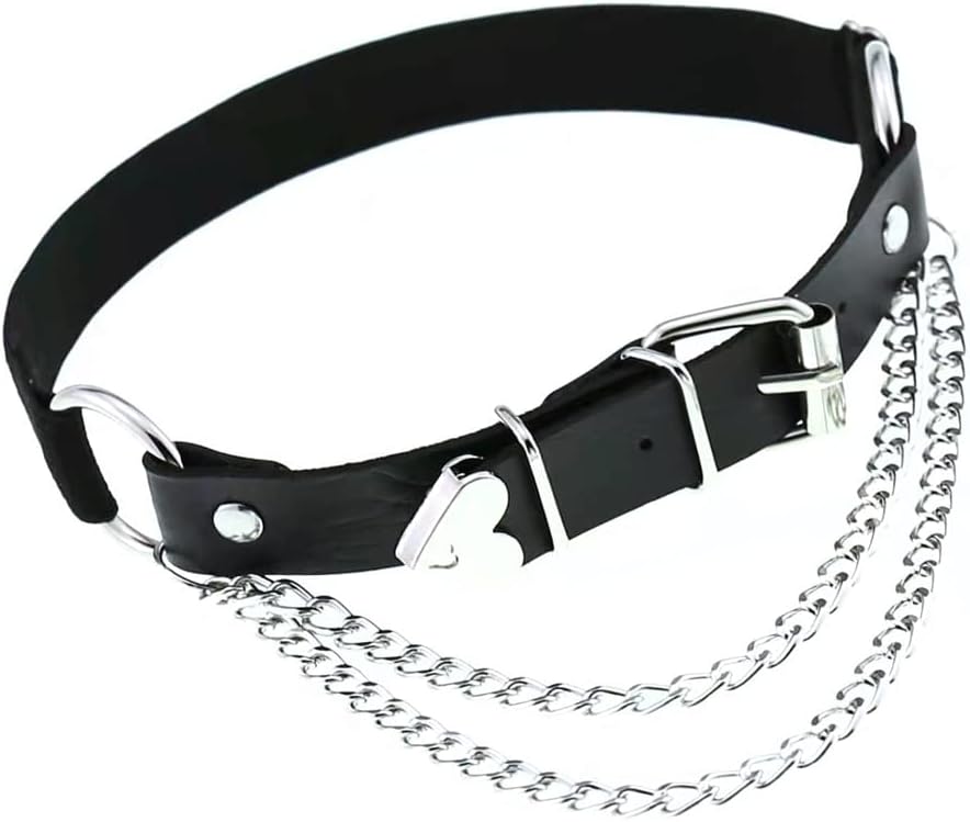 Adjustable Heart-Shaped Thigh Garter 2 Pieces Punk Leather Garter Belts Leg Garter with Chains Body Accessories - Image 7