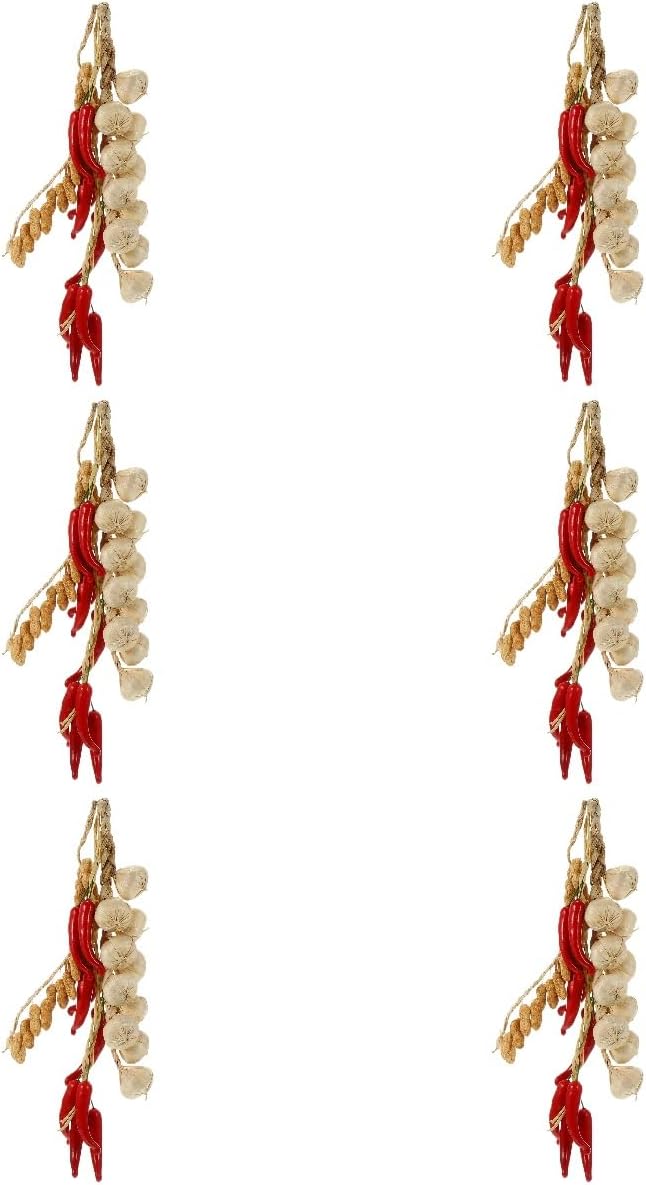 LUOZZY 18 Pcs Artificial Fake Vegetables String Fake Garlic Pepper Peanut Hanging Ornaments Simulated White Garlic Red Pepper Hanging Decor for Home Kicthen Photography Props