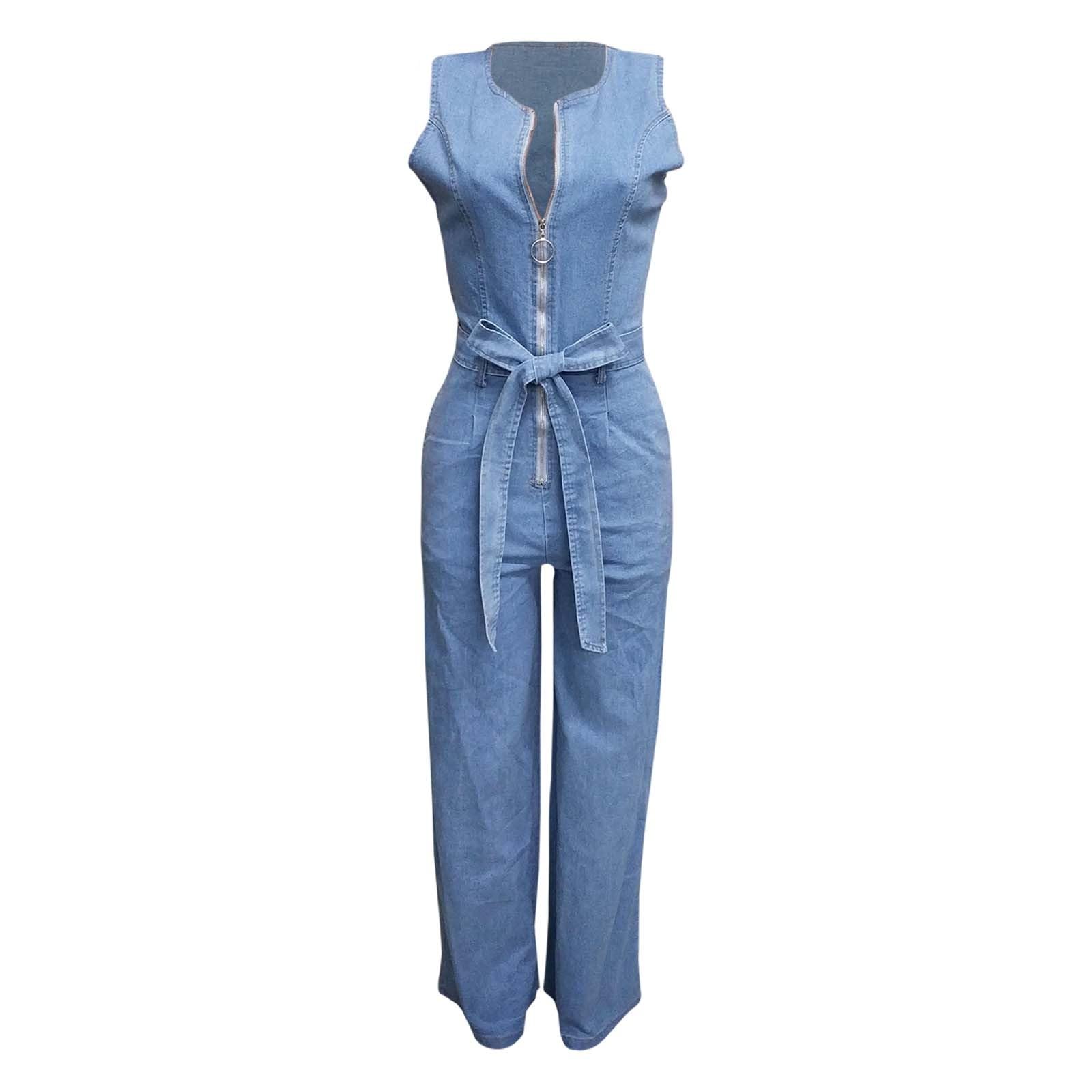 Tuta da donna con scollo a V, senza maniche, elegante, con gamba larga, casual, leggera, con cintura, tinta unita, casual, pagliaccetto, tuta intera, tuta intera, tuta estiva da spiaggia