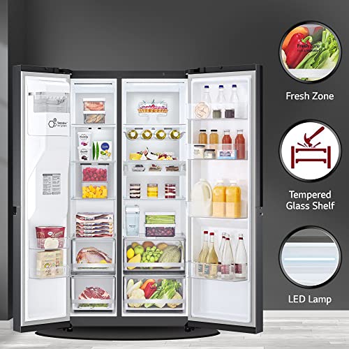 Image of LG 674 L Frost-Free Smart Inverter Compressor Wi-Fi Side-By-Side Refrigerator Appliance (GC-L257SL4L, Platinum Silver III, DoorCooling+, Hygiene Fresh+, Water and Ice Dispenser, 2022 Model)