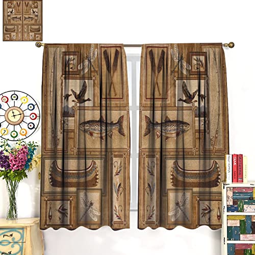 Esproutty Rustic Vintage Curtains, Small Wooden Boat And Fish Decorative Window Curtain Panel Pair, Suitable For Fishing Lovers 42X45In #TOP2