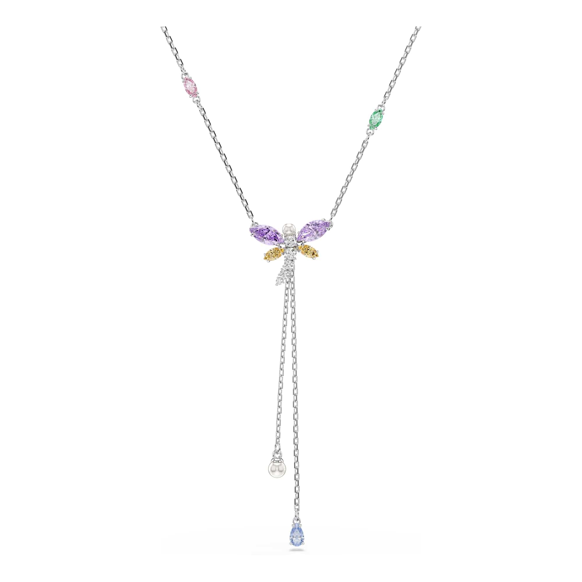 Swarovski X Ariana Grande Y Necklace, Mixed Cuts, Dragonfly, Multicolored, Rhodium Plated