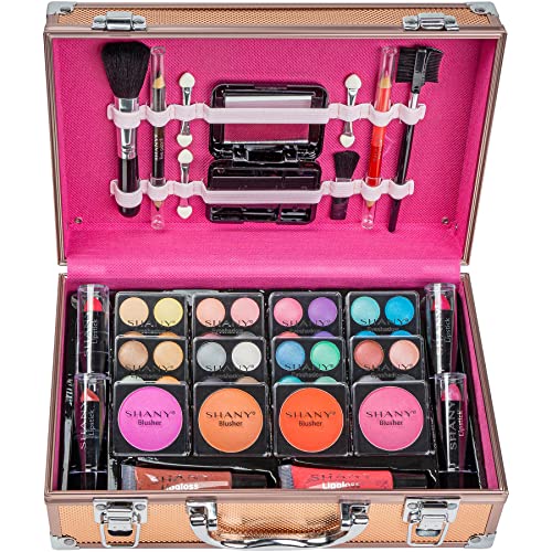 SHANY-Carry-All-Makeup-Train-Case-with-Pro-Makeup-Set-Makeup-Brushes-Lipsticks-Eye-Shadows-Blushes-Powders-and-more-Reusable-Makeup-Storage-Organizer-Premium-Gift-Packaging-Rose-Gold