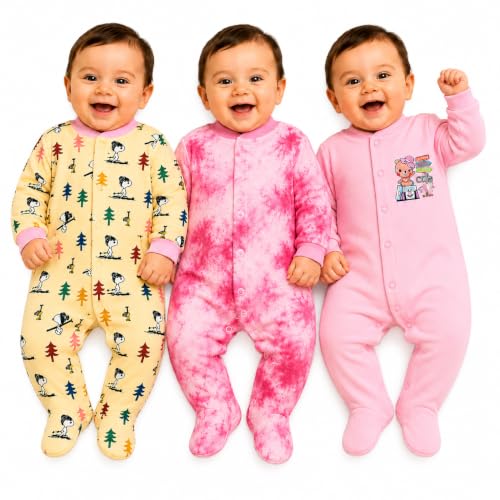 Image of EIO 100% Cotton Baby Rompers Sleepsuits Jumpsuits Night Suits for Newborn Baby Boys & Girls | Soft Infant Bodysuit | Pack of 3 Kids Rompers