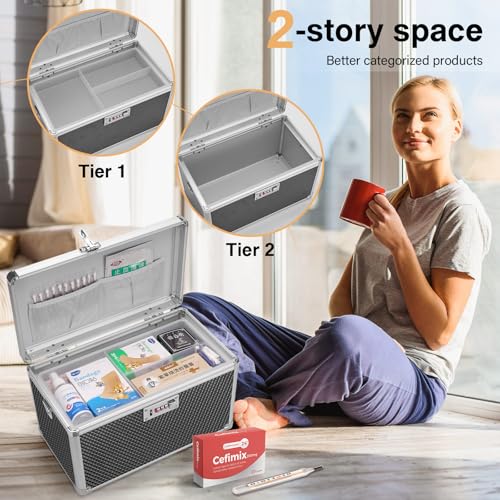 Image of Medicine Lock Box with Combination Lock - 11.2 x 7.6 x 7.6 Inches - First Aid Safe Medication Storage Box, Medications and Personal Items, Safe Boxes for Home and Outdoor - Black