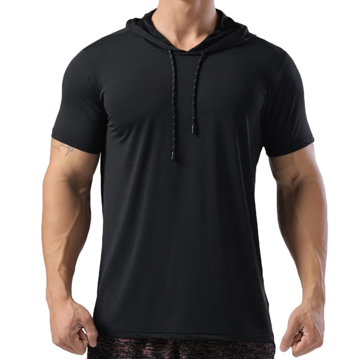 MagiftboxMens Muscle Cotton Lightweight Workout Short Sleeve Hooded T-Shirts Gym Hoodies T63