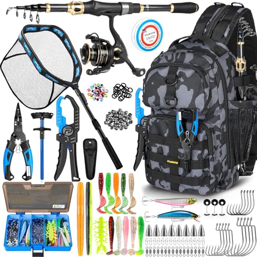 Image of PLUSINNO Fishing Gear-Fishing Rod & Fishing Backpack, Fish Net,Tackle Box