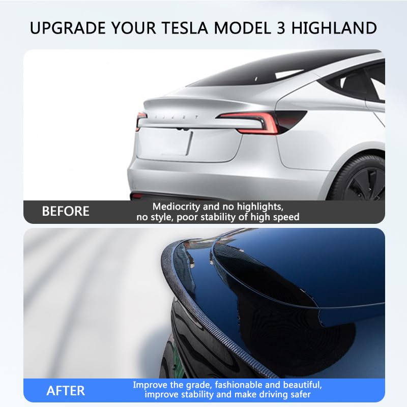 TOPABYTE Spoiler Tylny dla Tesla Model 3 Highland 2024 2025 ABS Matowa Węgiel