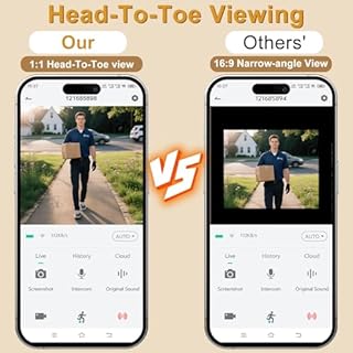 Doorbell Camera Wireless,2K FHD Head-to-Toe Video, no Subscription,Two-Way Talk, Smart Home Video Doorbell with Chime,Battery Powered,Motion Detection & Alerts,Works with Alexa & Google(2.4G WiFi)