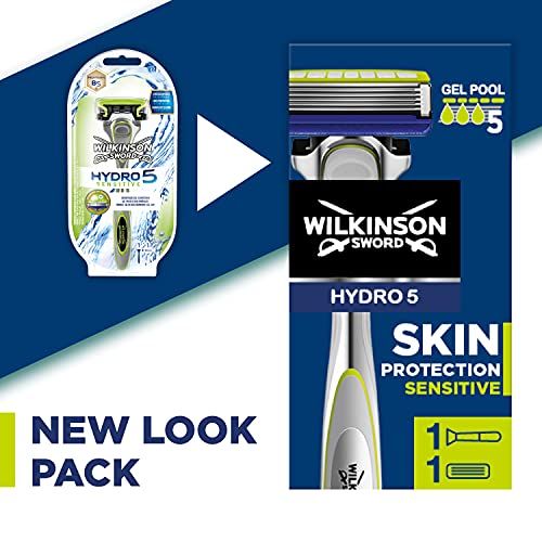 Wilkinson Sword Hydro 5 - Sensitive Brzytwa dla mężczyzn - Ostrza - Aloe Vera zmniejszają podrażnienia, żel nawilżający i precyzyjne ostrze, zestaw 4 wkładów żyletki