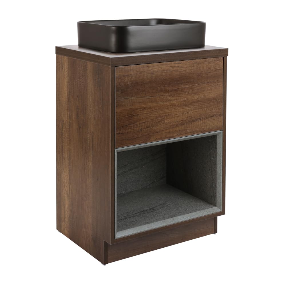 Milano Dark Oak Unit / Graphite Basin Bexley Dark Oak 600Mm Led Lit Bathroom Vanity Unit Rectangular Graphite Countertop Basin