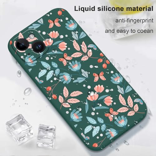 Coque silicone iPhone 14 Plus LEECG vert floral fine et flexible - 6