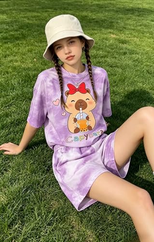 Image of Girls Clothes 2PCS Butterfly Print Short Sleeve T-Shirt + Shorts Set Teen Tween Girls Summer Outfits Set