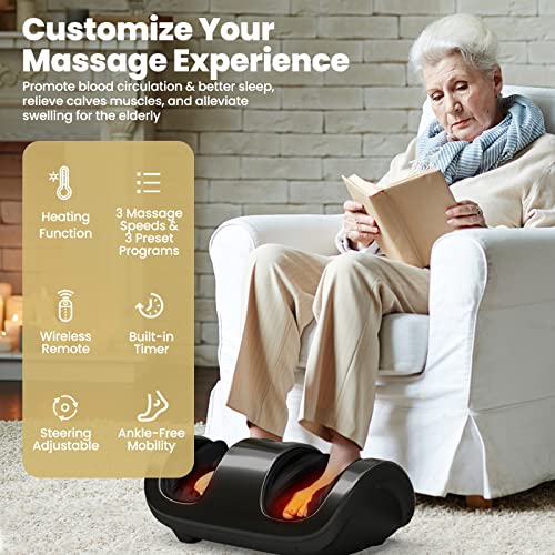 Giantex Shiatsu Foot Massager, Kneading & Rolling Feet/Leg/Calf/Arm/Ankle Massage With Lcd Screen, Remote Control, Heat, 3 Auto Modes And Speed, For Plantar Fasciitis, Blood Circulation (Black) #TOP5