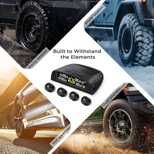 Tire Pressure Monitoring System - TPMS with Solar and USB Charger, 4 Tire Sensors and 6 Alarm Modes, Auto on/Off and Voice Prompt, TPMS with Color LCD Screen, for RV, Sedan, SUV, MPV, etc - Image 6