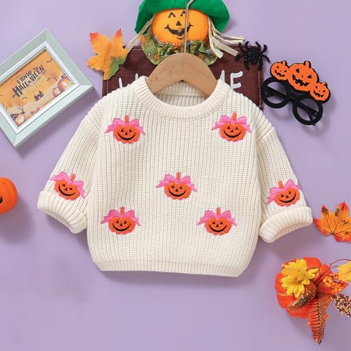 Girls Cute Pumpkin Pullover Kids Print Ribbed Knitted Crewneck Tops Warm Christmas Long Sleeve Sweaters2