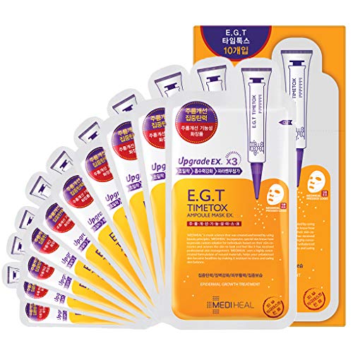 MEDIHEAL E.G.T Timetox Essential Mask EX. 10 Pack, Rejuvenating Sheet Face Mask for Wrinkle Removal and Skin Firming, Moisturizing Facial Sheet Mask for Skin Lifting and Firming