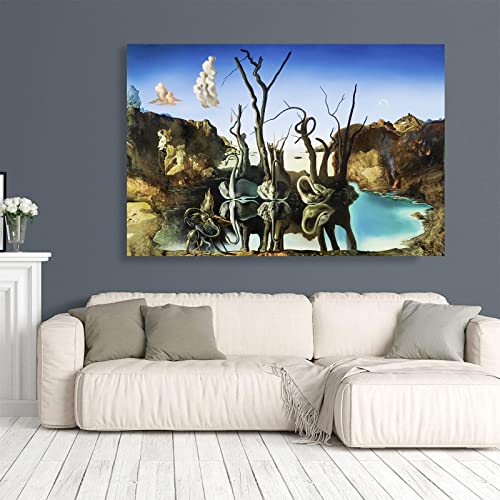 Salvador Dali Wall Art Swans Reflecting Elephants Poster Abstract Canvas Print Oil Painting Reproductions Picture Classic Retro Home Room Decor Unframed (Swans Reflecting Elephants,30X45Cm/12X18In) #TOP3