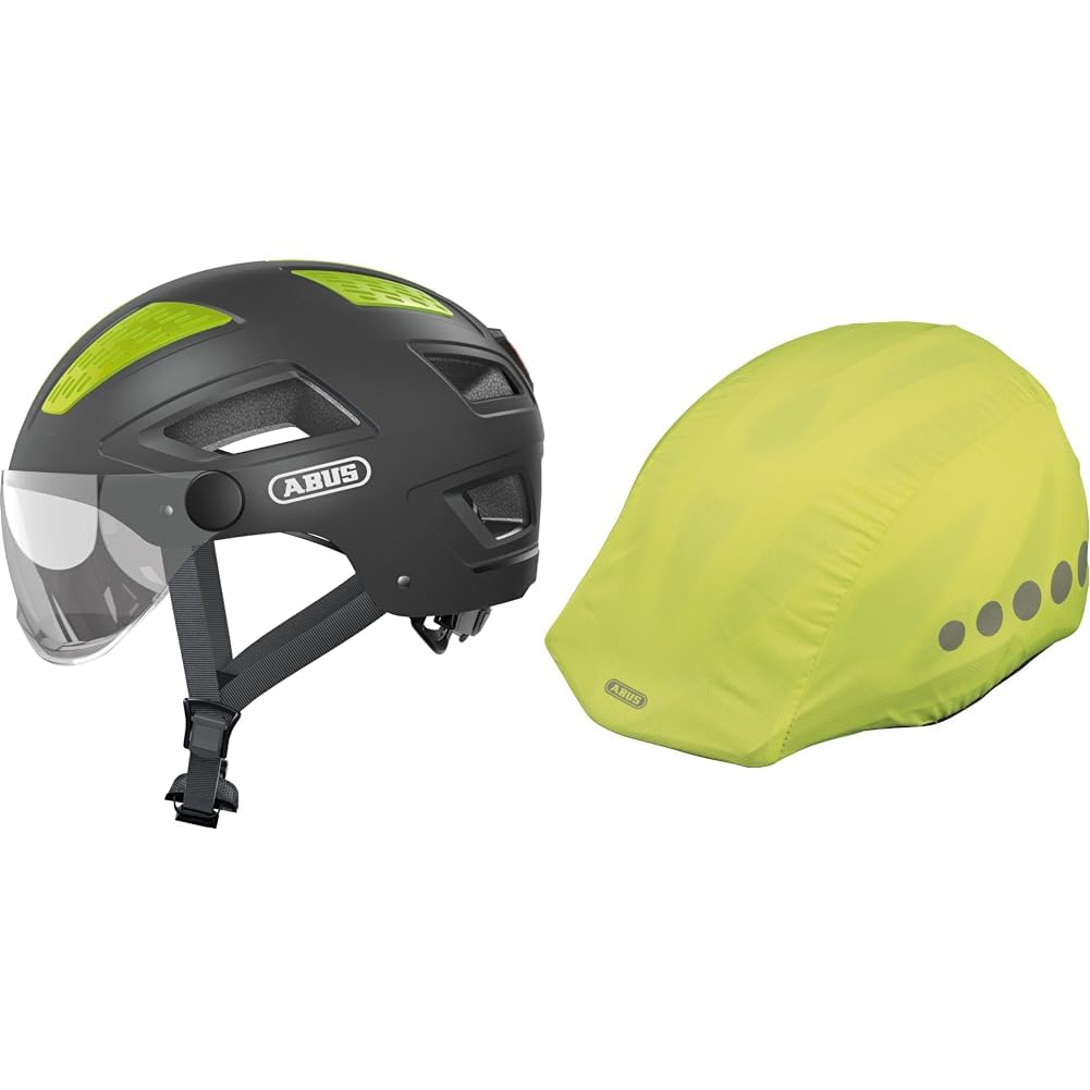 ABUS Stadthelm Hyban 2.0 ACE & Regenkappe für Helme - Regenschutz mit dekorativen Reflektoren und Gummizug
