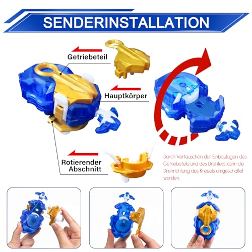 Hozuumo Battling Tops Turbo Starter Set, 4D Metall Fusion Kampfkreisel, Arena Spinning Tops mit Launcher, Geschenk-Sets für Kinder,1-4