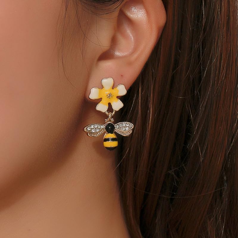 Bee Earrings for Women Honeycomb Bumble Bee Dangle Earrings - Image 3