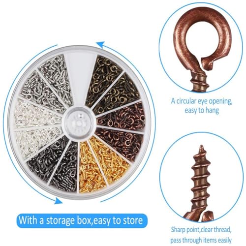 600 Stück Kleine Ösenschraube, Ösenschraube Mini, Mini Auge Schrauben 4 x 8 mm Augen Schraubösen Kleine Schrauben Ösen Mehrfarbig Mini Schaf Ösenschrauben Metall Ringhaken für DIY Art Crafts Schmuck
