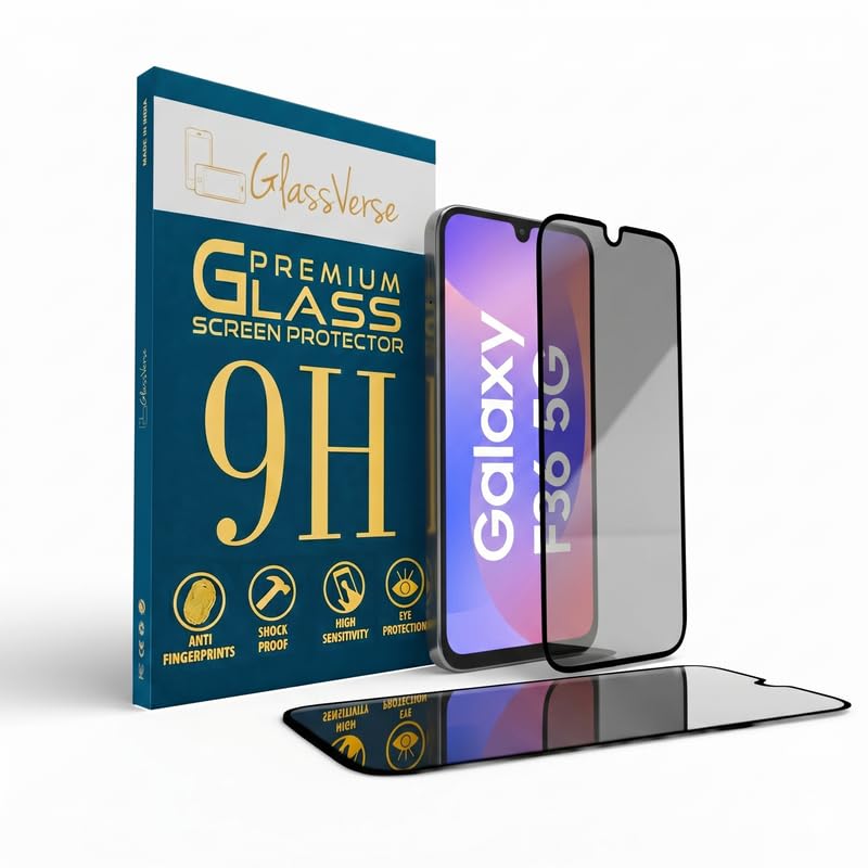 Image of GlassVerse Ultra Privacy Tempered Glass For Samsung Galaxy F36 (Pack Of 2) with Free Installation Kit. Edge To Edge. (In-Screen FingerPrint Lock will not work with the Privacy Guard) - 6.7 inch