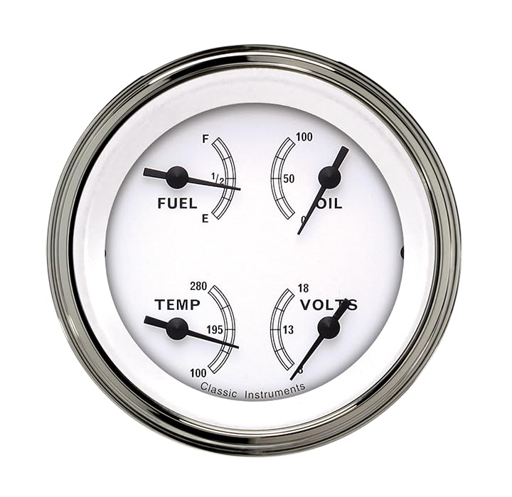 Classic Instruments CW79SLC Classic White 3 3/8"" Quad Gauge 0-90 Ohm