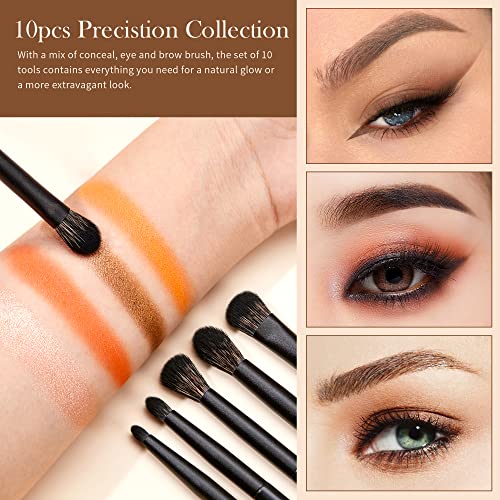 Jessup Eyeshadow Brush Set 10Pcs Professional Eye Makeup Brushes for Blending Eye Shadow Liner Crease Duo-end Brow Brush - Image 4