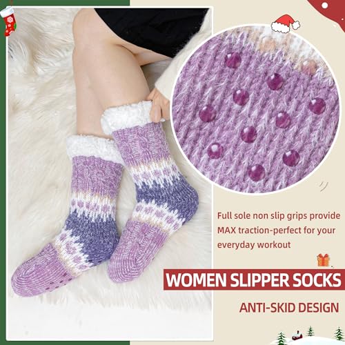 DoSmart Women Slipper Socks Non Slip Fluffy Winter Warm Thick Thermal Cozy Cabin Soft Fleece Home Grips Socks3