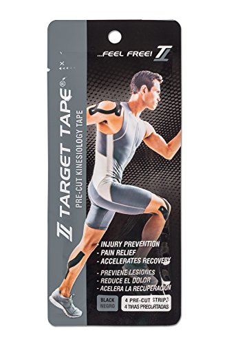 TT TARGET TAPE Premium Athletic Kinesiology Ready Pack 4 Pre-Cut Strips - Black
