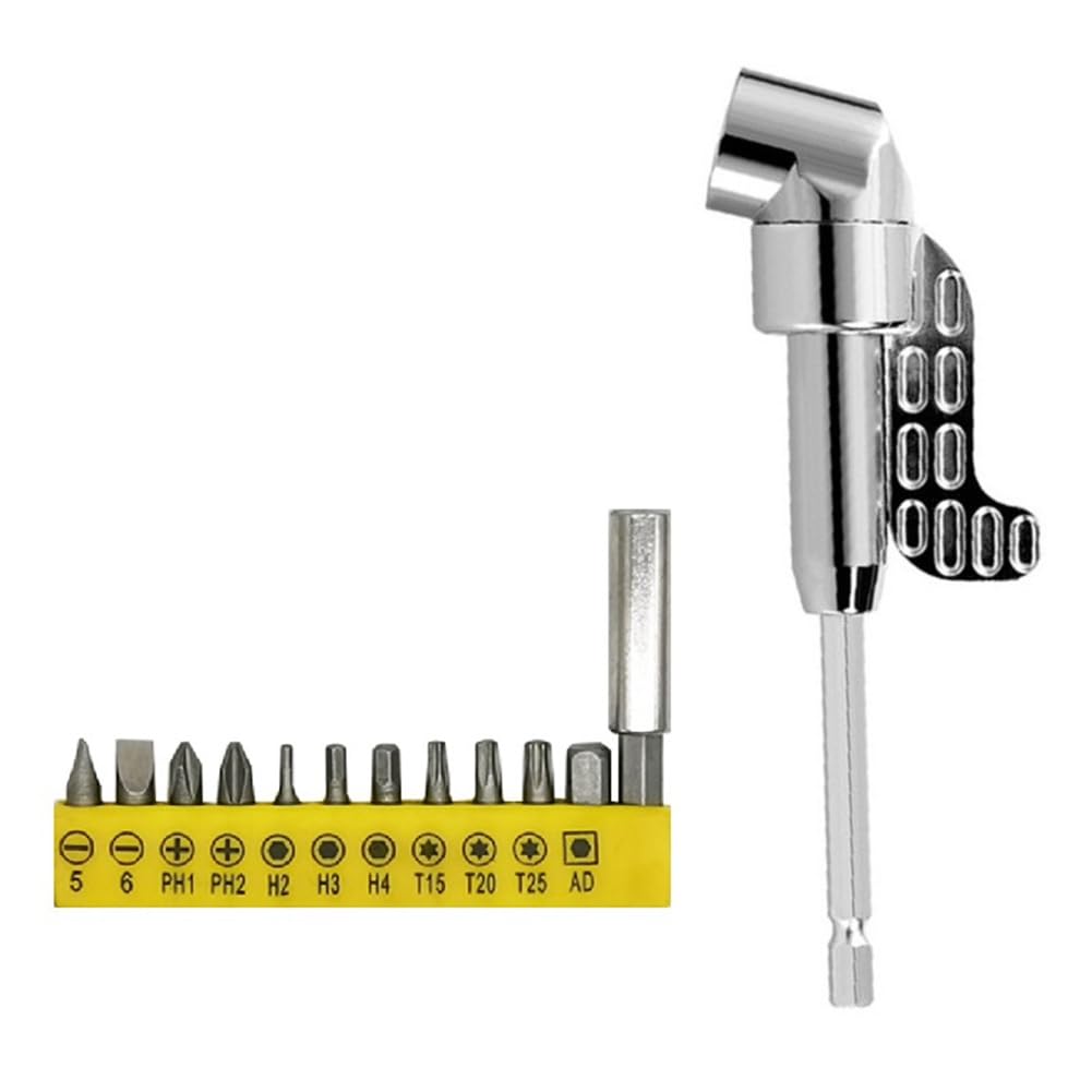 Littimoon 105 Degree Right Angle Drill Adapter and 12pcs Bend Screwdriver Bit 1/4In Hex Shank Driver Angle Drill Attachment Long