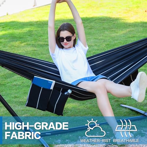 Image of PNAEUT Double Hammocks with Stand for Outside, Portable Space Saving Heavy-Duty Steel Stand for Indoor Outdoor Patio with Carrying Bag, 450 lbs Capacity (Chasm)