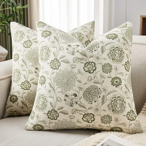 YZJZEDS Botanical Throw Pillow Covers Set of 2 18x18 Inch Moss