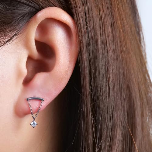 limerencia Hypoallergenic Titanium ASTM F136-18G 6mm 8mm 10mm Flat Back Internal Thread Stud Earring Piercing Jewelry for Tragus Helix Conch Cartilage Nose Lip(1pc)2