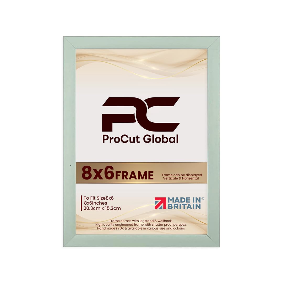 Procut Global 8X6 Green Picture Frames - Modern Wooden Photo Frame with Shatterproof Perspex for Wall or Tabletop - Perfect for Posters, Certificates, Prints - Sizes & Colors Available