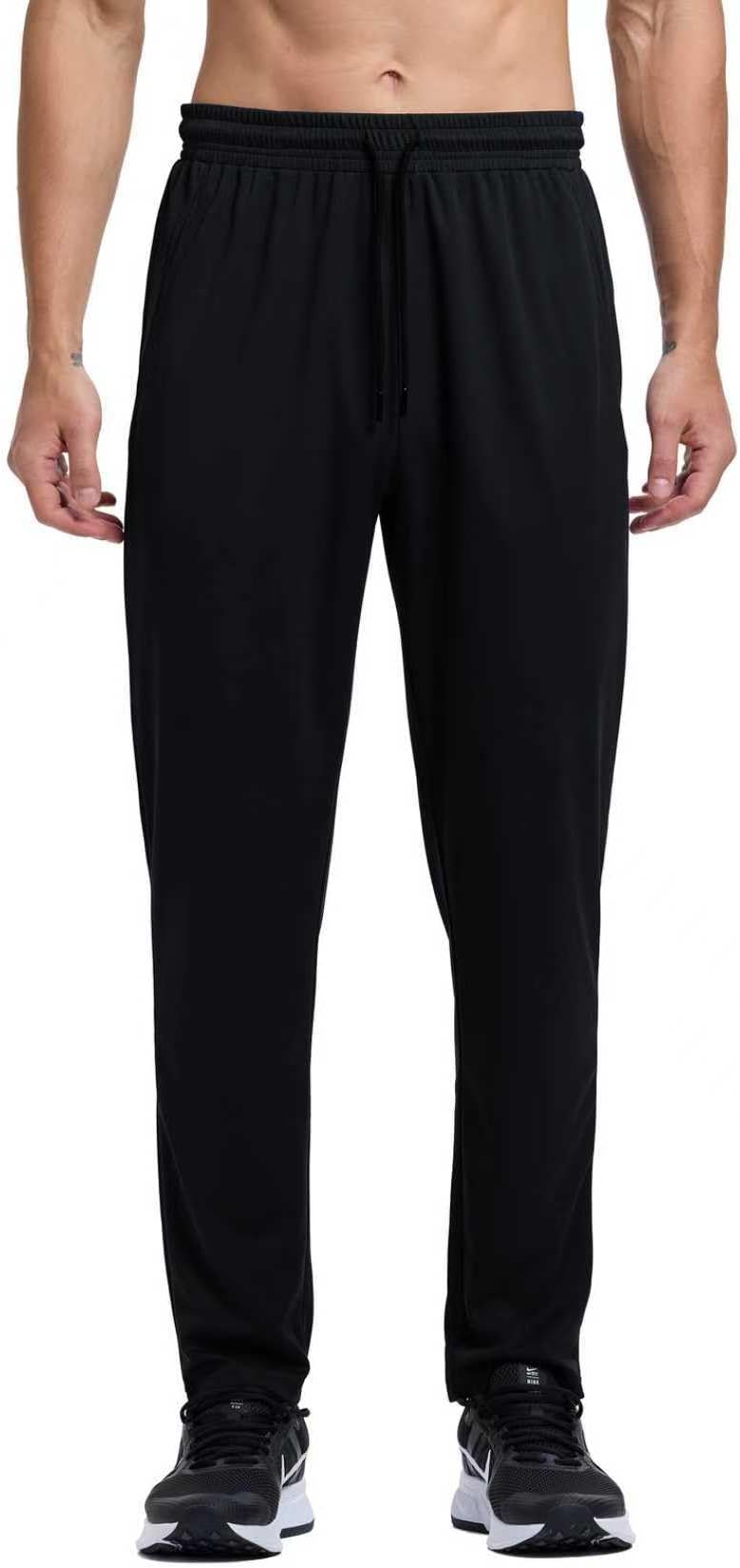Men's Sweatpants Lightweight Athletic Mesh Pants with Pockets (Solid Black, Small)