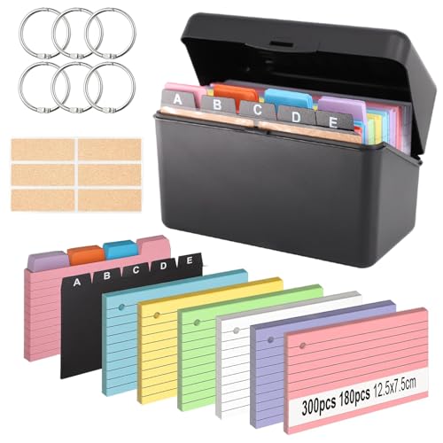 Karteikarten Box 12 5 x 7 5 cm Karteikasten Set Inkl. 400 Bunte Karteikarten 5 Register 6 Loseblattring 6 Aufkleber Karteikartenbox Lernkarten für Vokabel Lernen Notizen Schule Büro Zuhause